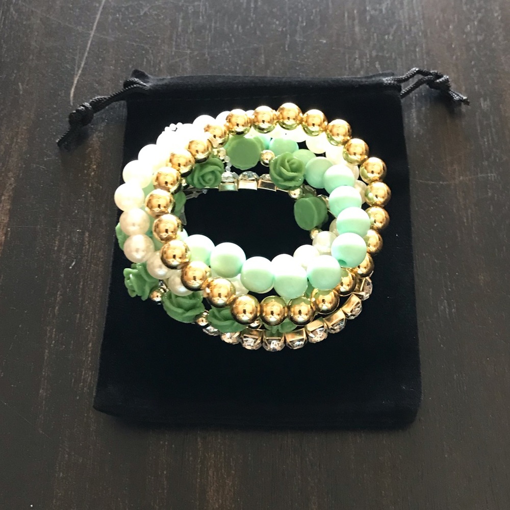 NEW Pearl & Bracelet Set Teal/Green